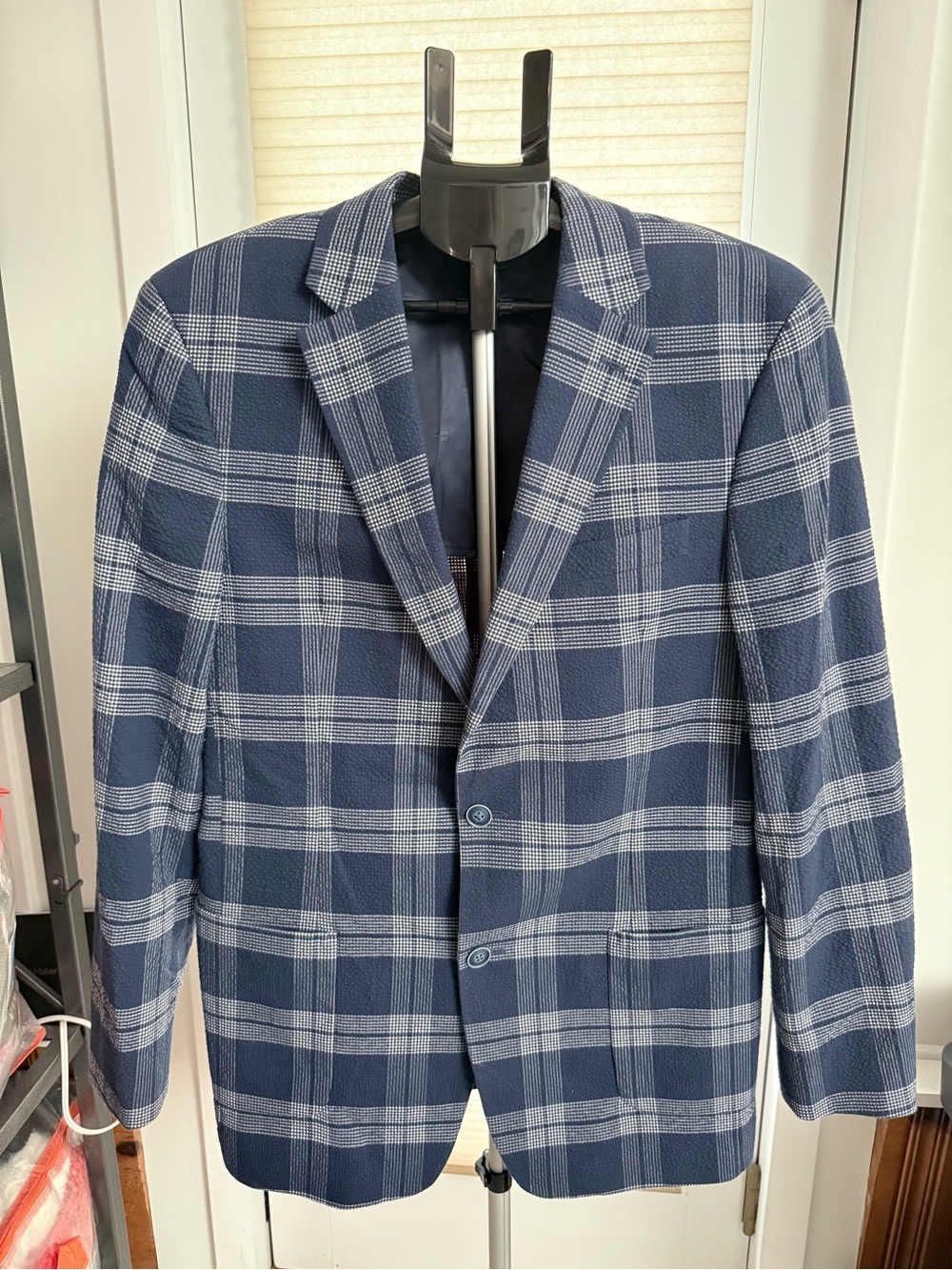 Tommy Hilfiger Navy & White windowpane Plaid Classic Sport Coat 40L textured